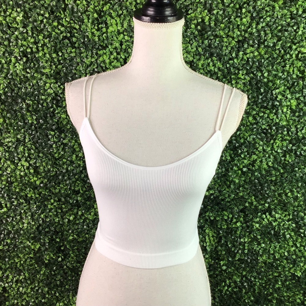 White spaghetti strap v neck crop top